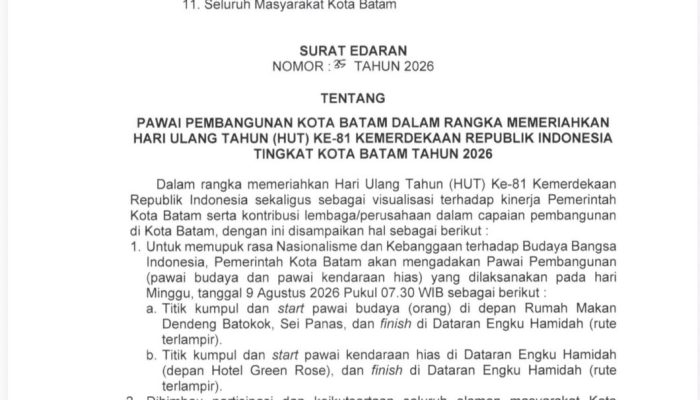 Sambut HUT ke-81 RI, Amsakar-Li Claudia Ajak Warga Batam Ikut Pawai Pembangunan